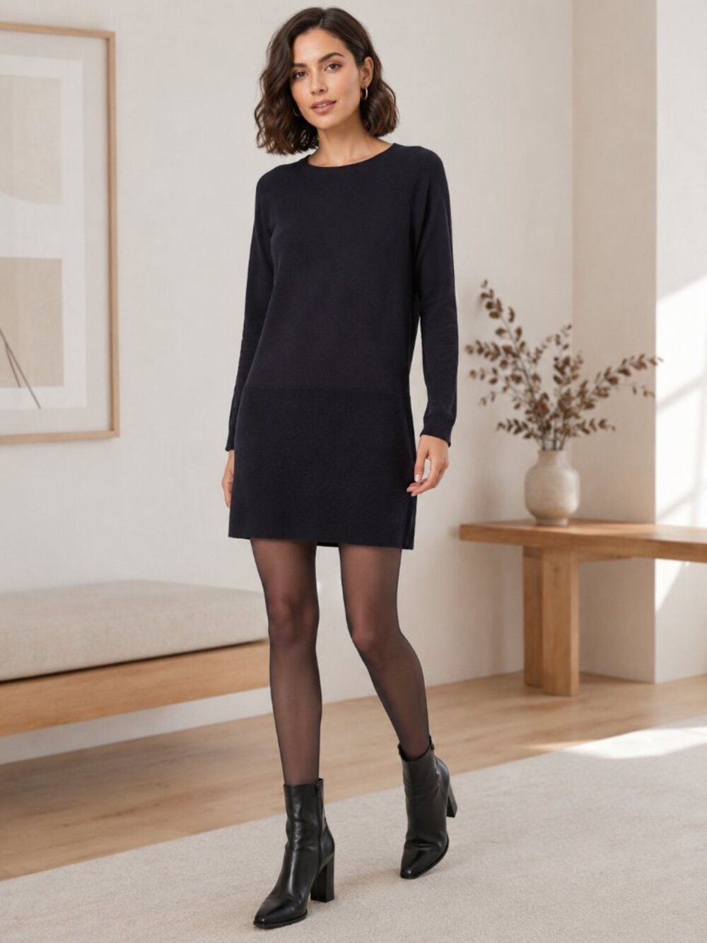 COSS Merino Wool Black Knit Midi Sweater Dress Long Sleeve  Sz Medium